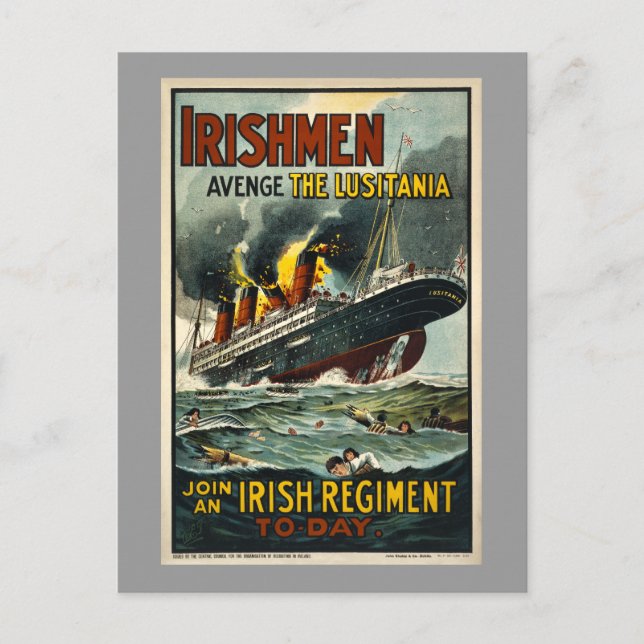 Vintag Lusitania Ire Avenge! Postkarte (Vorderseite)