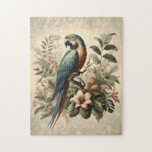 Vintag Macaw Botanical Painting (Vertikal)