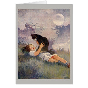 Vintag - Mädchen und Schwarze Katze,