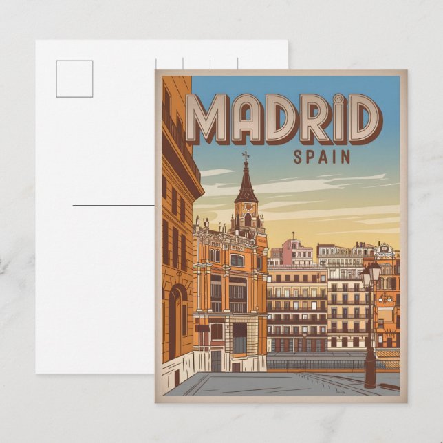Vintag Madrid Spanien Himmel Aussicht Souvenirs, G Postkarte (Vorne/Hinten)