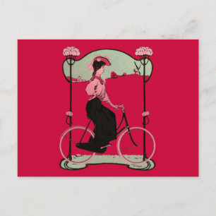 Vintag Magenta Fahrrad Frau Antique Bike Postkarte