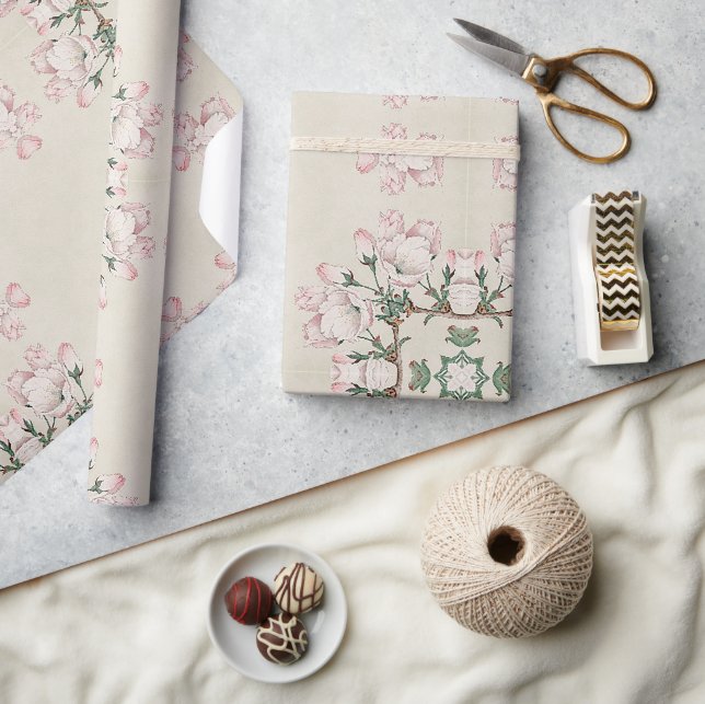 Vintag Magnolia Blossom Ephemera Muster Geschenkpapier (Kunsthandwerk)