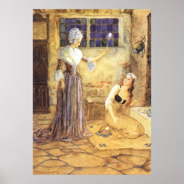 Vintag Mairy Tale Aschenputtel mit Fairy Godmutter Poster (Vorne)