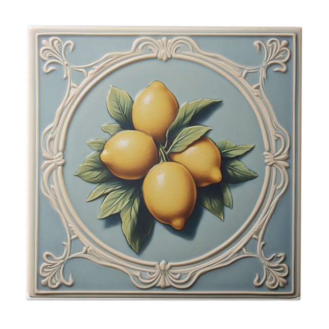 Vintag Majolica Lemon Tiles Fliese (Vorderseite)
