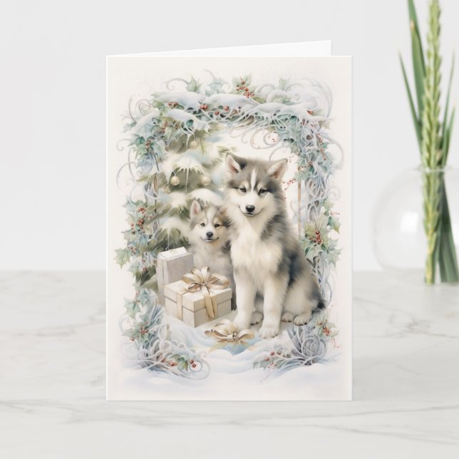 Vintag Malamute Weihnachten (Vorderseite)