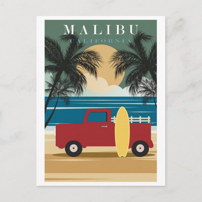 Vintag Malibu California Beach Travel Postkarte (Vorderseite)