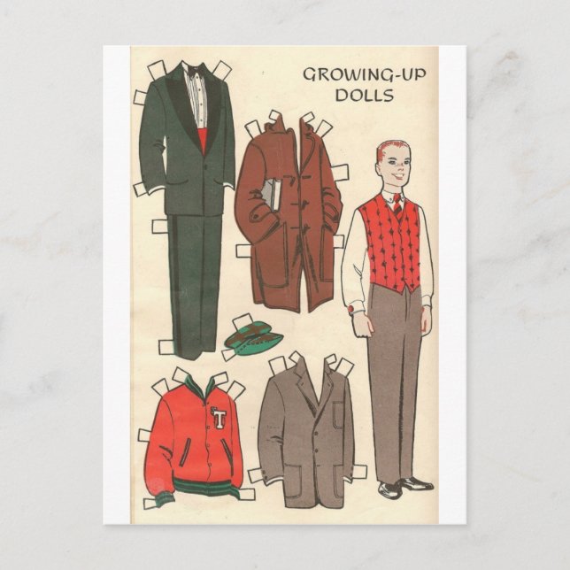 Vintag Man Paper Doll Postkarte (Vorderseite)
