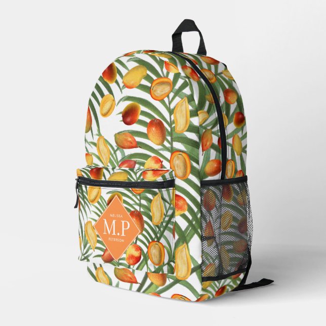Vintag Mango & Greenery Sommerfruchtmonogramm Bedruckter Rucksack (Rückseitige Ecke Rechts)