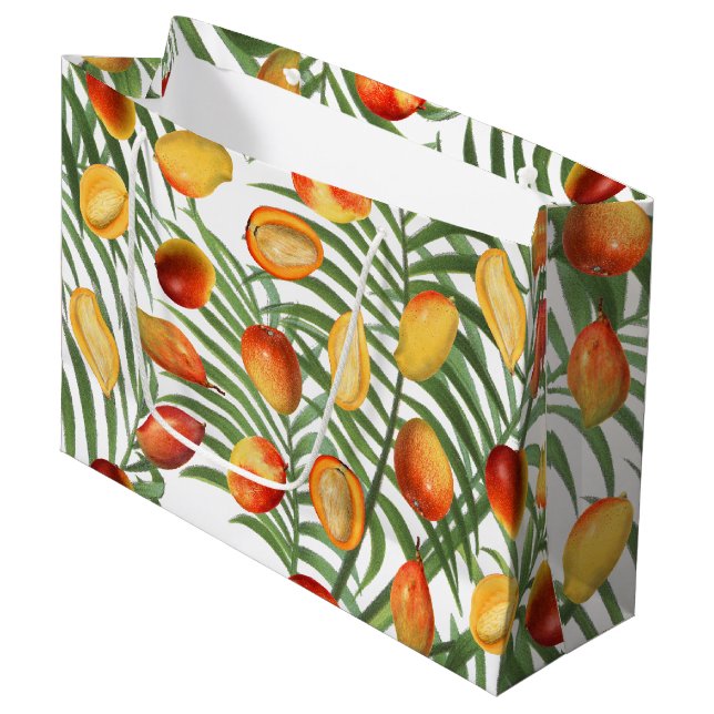 Vintag Mango & Greenery Sommerfruchtmuster Große Geschenktüte (Vorderseite Schrägansicht)