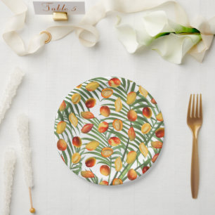 Vintag Mango & Greenery Sommerfruchtmuster Pappteller