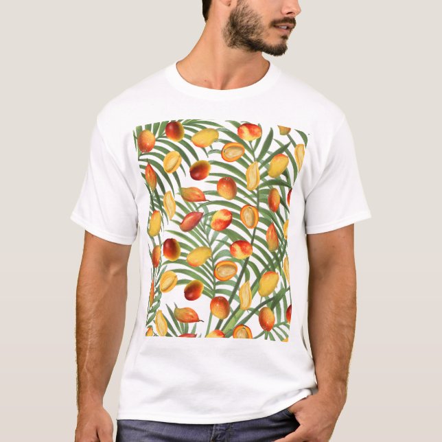 Vintag Mango & Greenery Sommerfruchtmuster T-Shirt (Vorderseite)