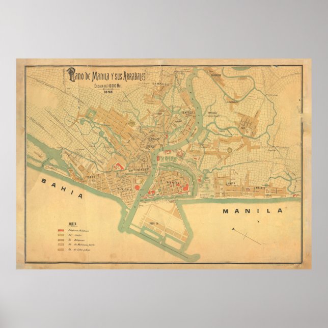 Vintag Manila Philippines Map (1898) Poster (Vorne)