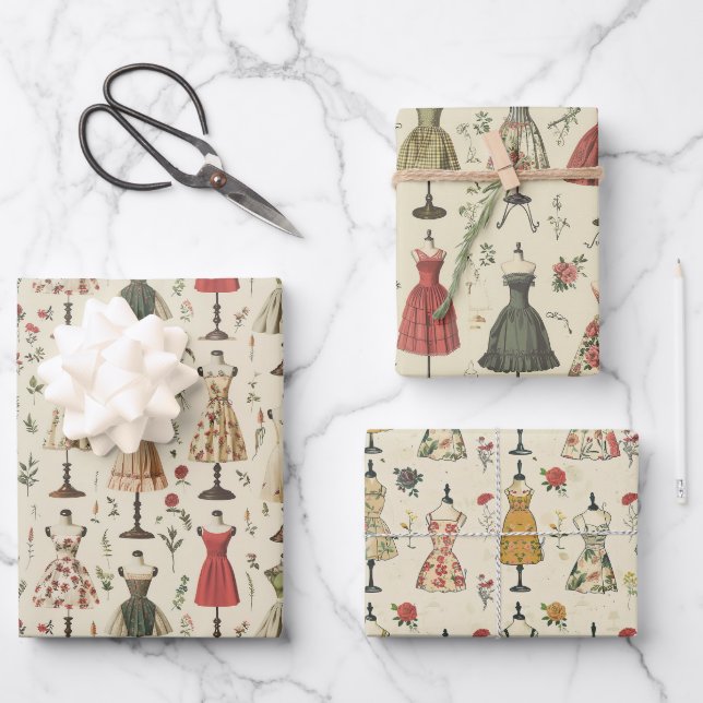 Vintag Mannequins Muster Geschenkpapier Set (Vorderseite)