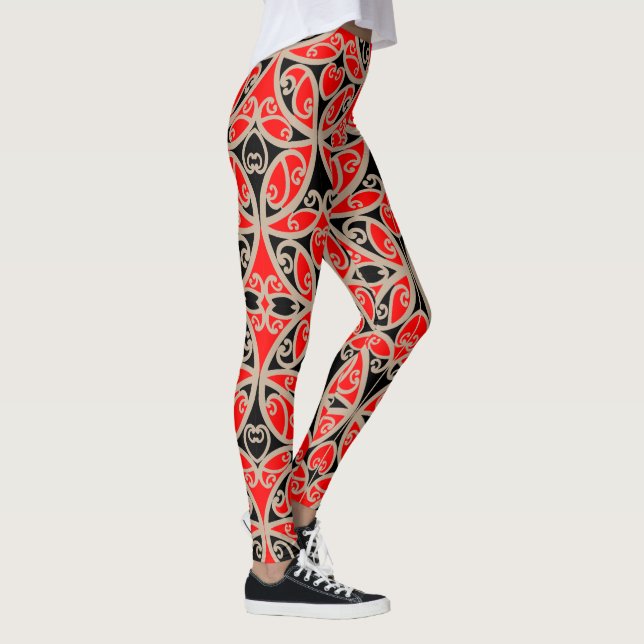 Vintag Maori Neuseeland Tribal Tattoo Muster Leggings (Rechts)