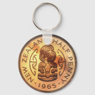 Vintag Maori Tiki Halfpenny Coin Schlüsselanhänger
