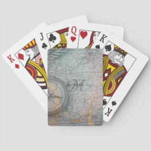 Vintag Map Compass Monogram Spielkarten