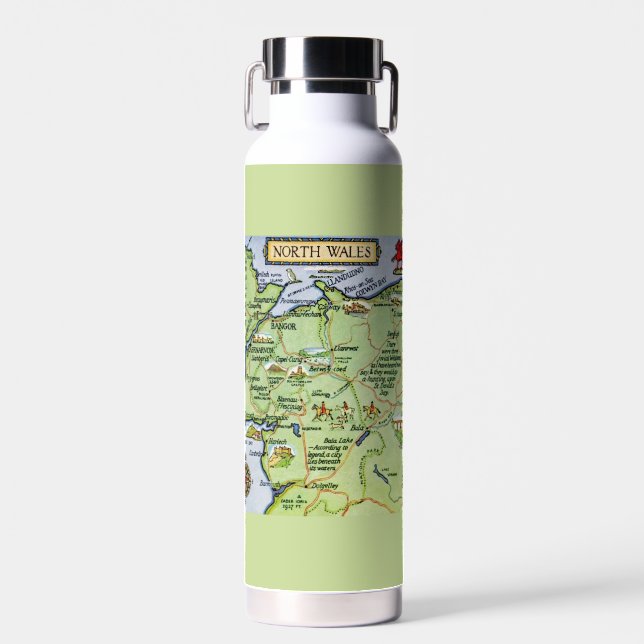Vintag Map North Wales UK Trinkflasche (Vorne)
