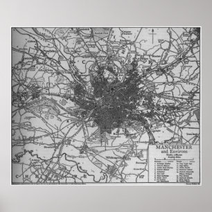 Vintag Map of Manchester England (1911) Poster