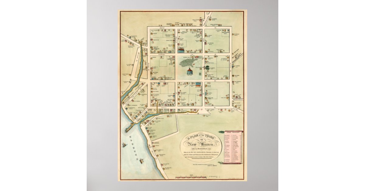 Vintag Map of New Haven CT (1865) Poster Zazzle.ch