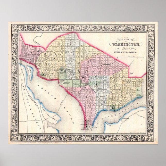 Vintag Map of Washington D.C., 1864 Poster (Vorne)
