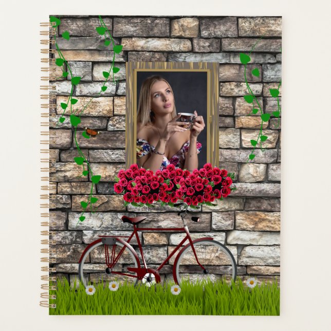 Vintag Märchenhof Fahrrad Rose Girly Foto Rahmen Planer (Vorderseite)