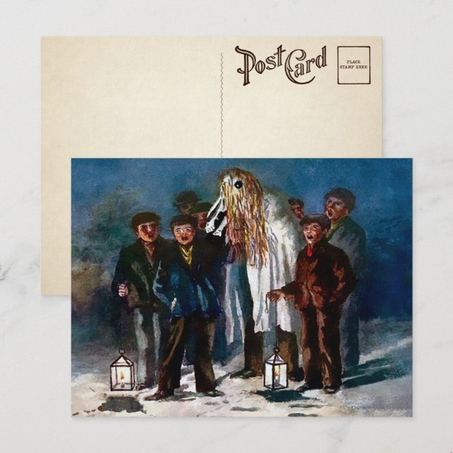 Vintag Mari Lwyd Christmas Postcard Postkarte (Vorne/Hinten)