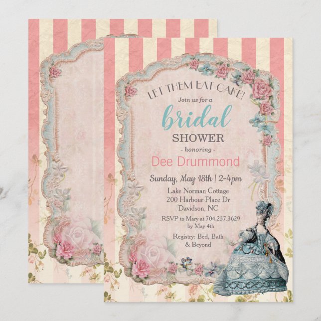 Vintag Marie Antoinette Bridal Dusche Einladung (Vorne/Hinten)