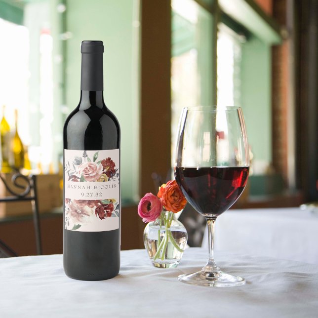 Vintag Marsala Blush Pewter Floral Weinetikett (Von Creator hochgeladen)