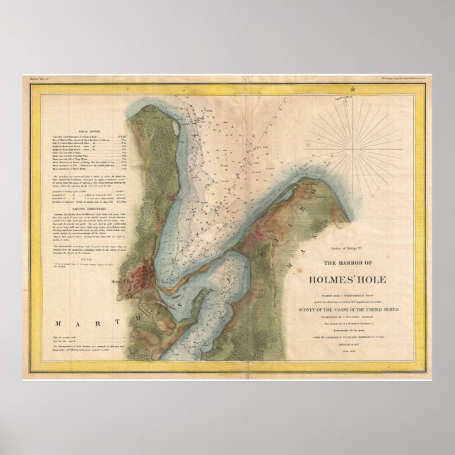Vintag Martha's Vineyard Holmes Hole Map (1847) Poster (Vorne)