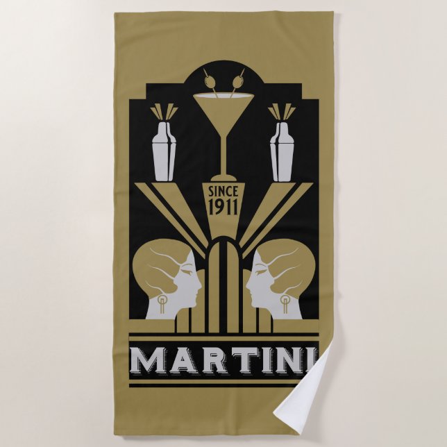 Vintag Martini Art Deco Strandtuch (Vorderseite)