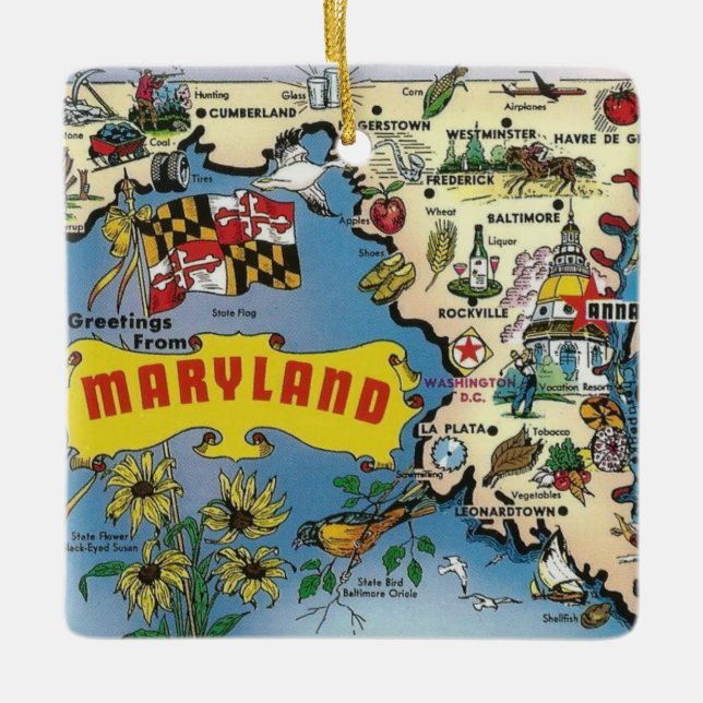Vintag Maryland Map Keramikornament (Vorderseite)