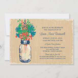 Vintag Mason Jar und Wildblumen Abschluss Einladung