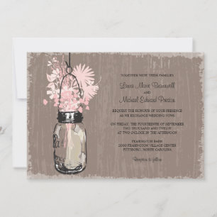 Vintag Mason Jar und Wildblumen Hochzeit Einladung