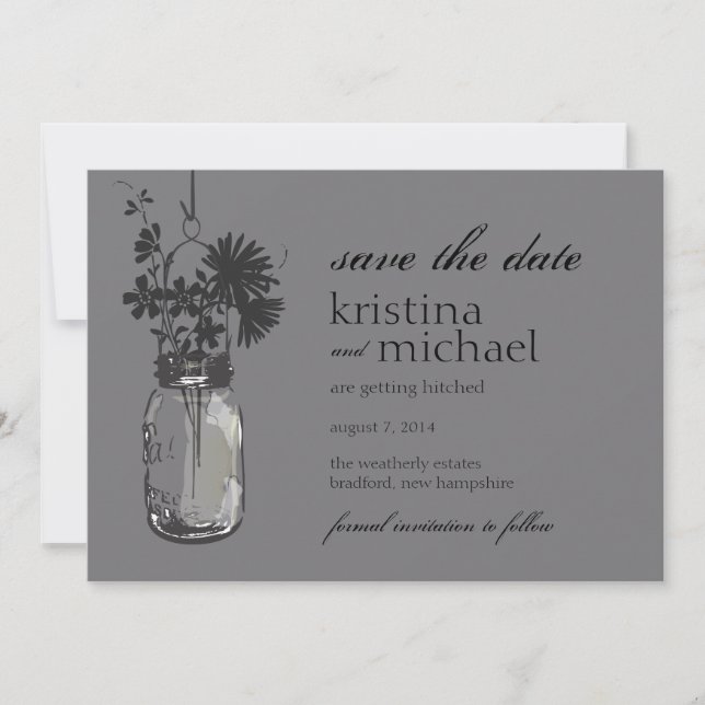 Vintag Mason Jar & Wild Blume Save the Date (Vorderseite)