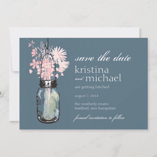 Vintag Mason Jar & Wild Blume Save the Date (Vorderseite)