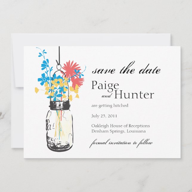 Vintag Mason Jar & Wild Blume Save the Date (Vorderseite)