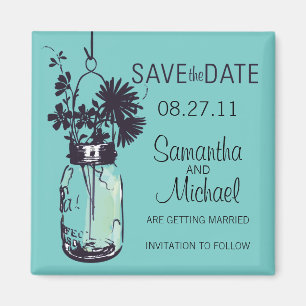 Vintag Mason Jar & Wild Blume Save the Date Magnet