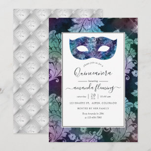 Vintag Masquerade Damask Quinceañera Einladung