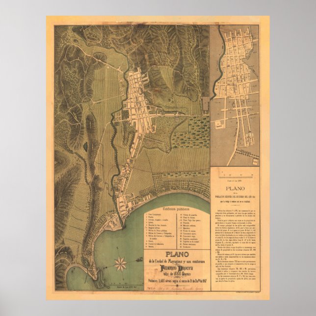 Vintag Mayaguez Puerto Rico Karte (1888) Poster (Vorne)
