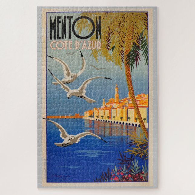 Vintag Menton CoTe D'azur Illustration Art (Vertikal)