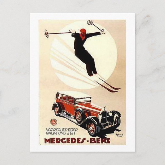 Vintag Mercedes Benz Ski Ad Postkarte (Vorderseite)