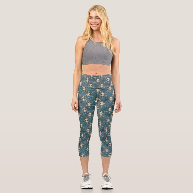 Vintag Mermaid Muster Capri Leggings (Vorderseite)