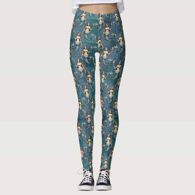 Vintag Mermaid Muster Leggings (Vorderseite)
