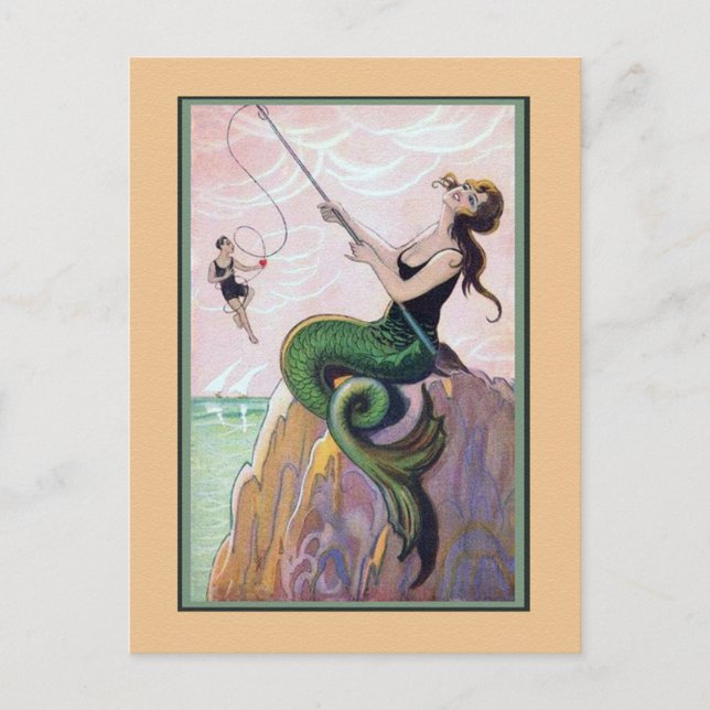 Vintag Mermaid Romantik Postkarte (Vorderseite)