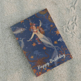 Vintag Mermaid Undersea Blue Whimsical Geburtstag Postkarte
