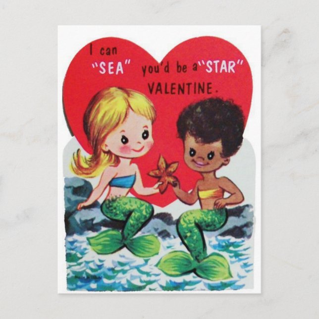 Vintag Mermaids Valentine Postkarte (Vorderseite)