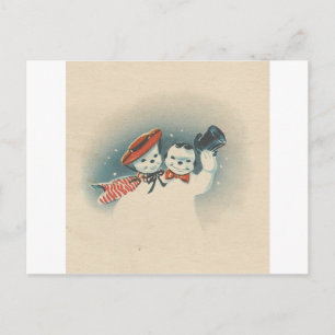 Vintag Merrie Christmas Snowman Couple 3 Feiertagspostkarte