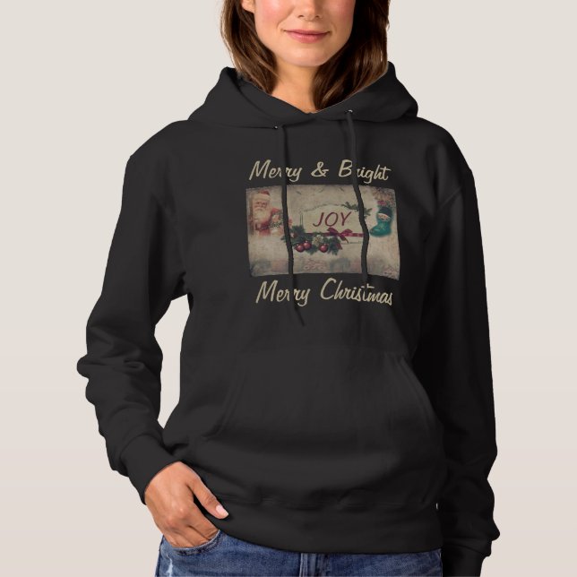 Vintag Merry & Bright Frohe Weihnachten Schwarz Hoodie (Vorderseite)