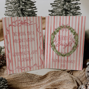 Vintag Merry Bright Stripes Christmas Bow Wreath Feiertagskarte