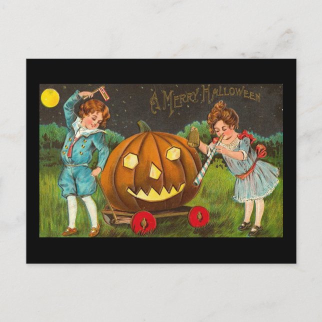 Vintag Merry Halloween Postcard Postkarte (Vorderseite)